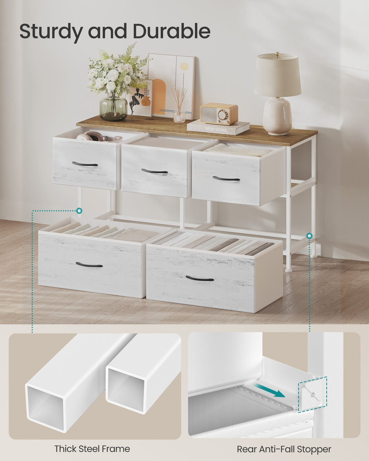 Wide Dresser For Bedroom With 5 Fabric Drawers And Steel Frame - product photo 33