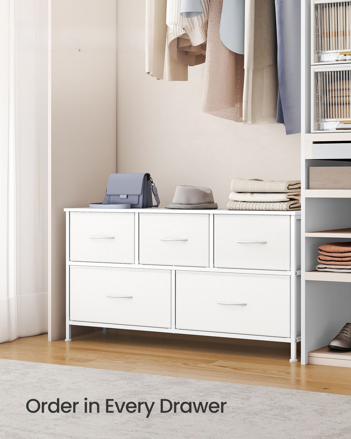 Wide Dresser For Bedroom With 5 Fabric Drawers And Steel Frame - product photo 34