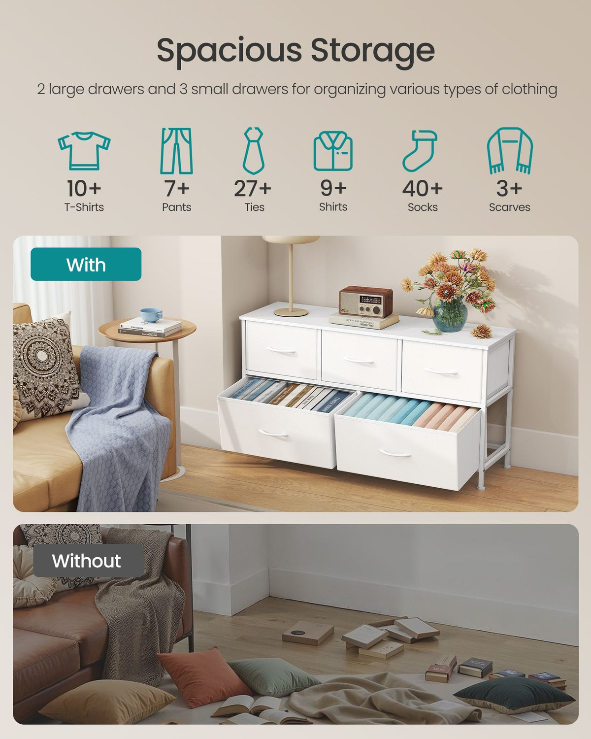 Wide Dresser For Bedroom With 5 Fabric Drawers And Steel Frame - product photo 35