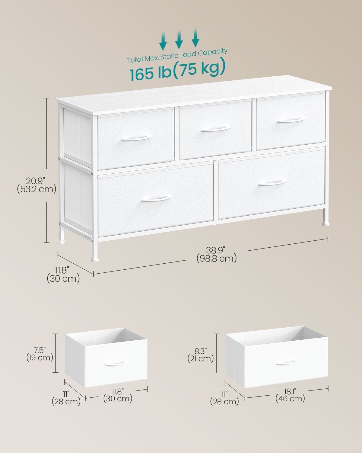 Wide Dresser For Bedroom With 5 Fabric Drawers And Steel Frame - product photo 37