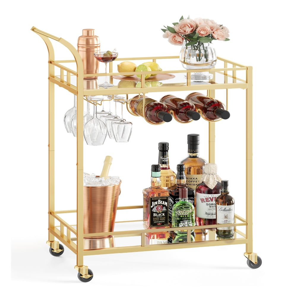 Wine Cart With 2 Mirrored Shelves - product photo 01
