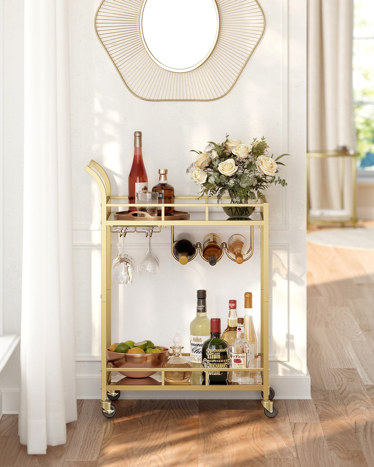 Wine Cart With 2 Mirrored Shelves - product photo 05
