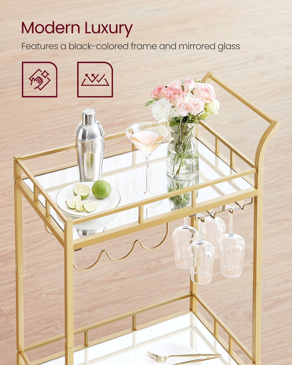 Wine Cart With 2 Mirrored Shelves - product photo 06