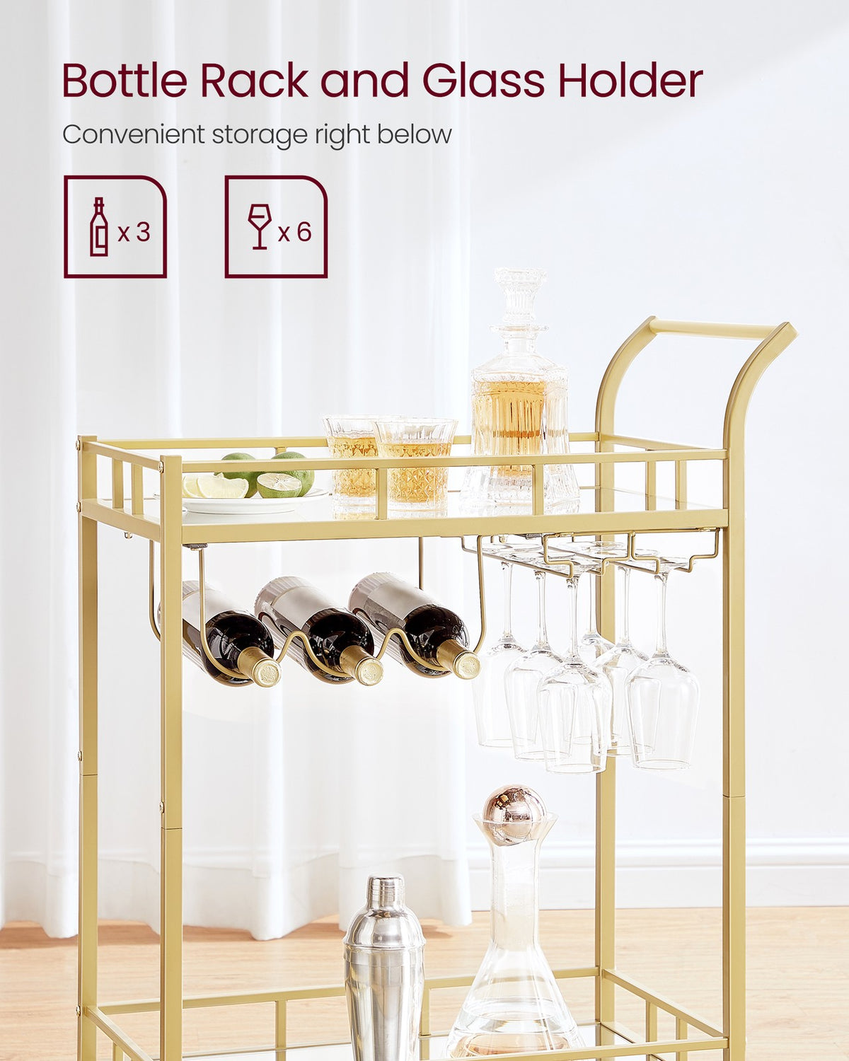 Wine Cart With 2 Mirrored Shelves - product photo 07