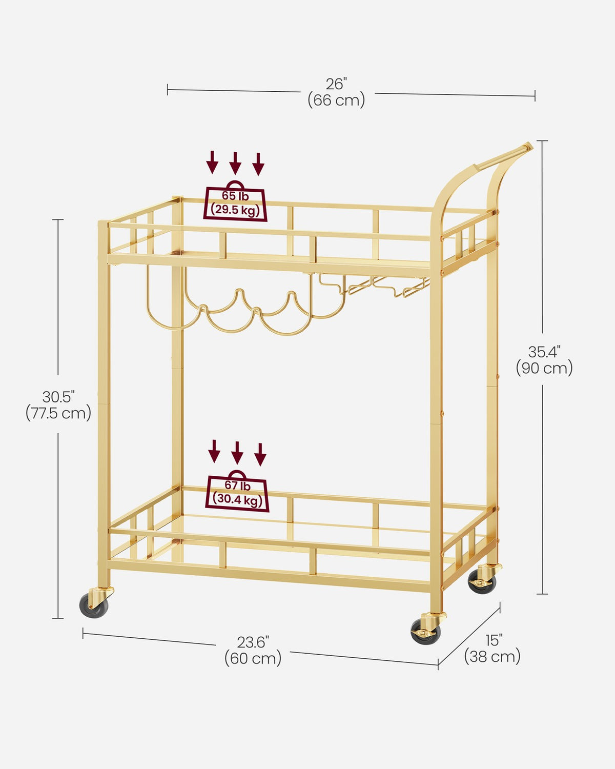 Wine Cart With 2 Mirrored Shelves - product photo 10