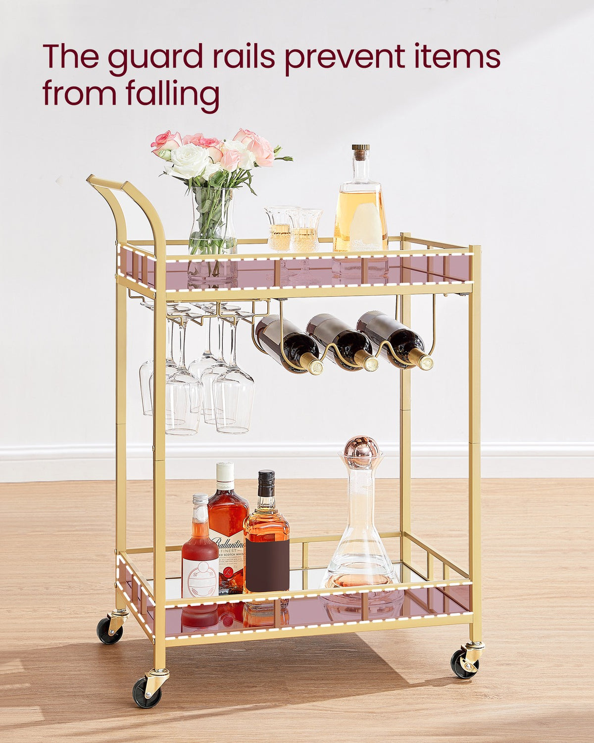 Wine Cart With 2 Mirrored Shelves - product photo 11