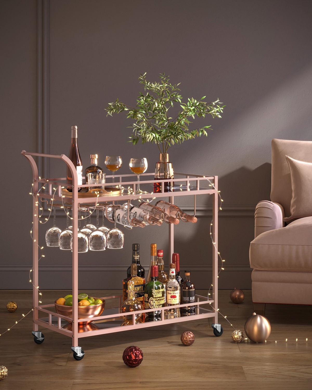 Wine Cart With 2 Mirrored Shelves - product photo 14