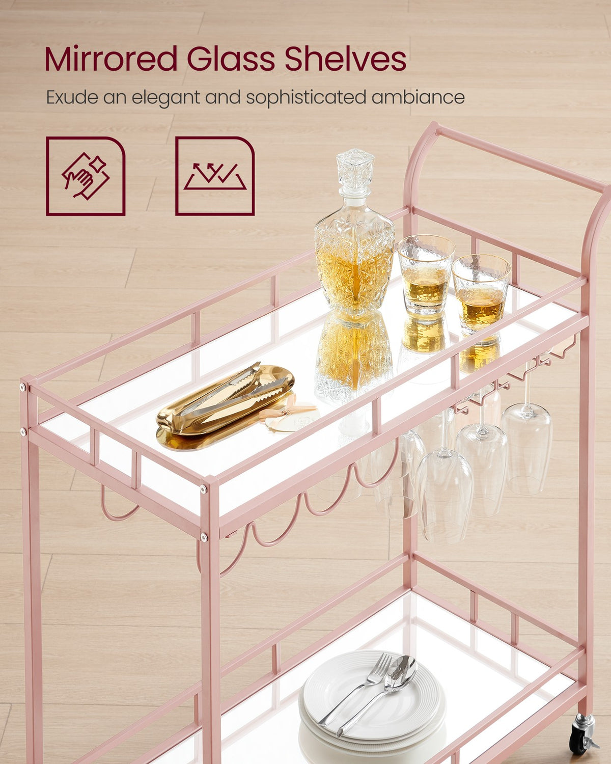 Wine Cart With 2 Mirrored Shelves - product photo 16