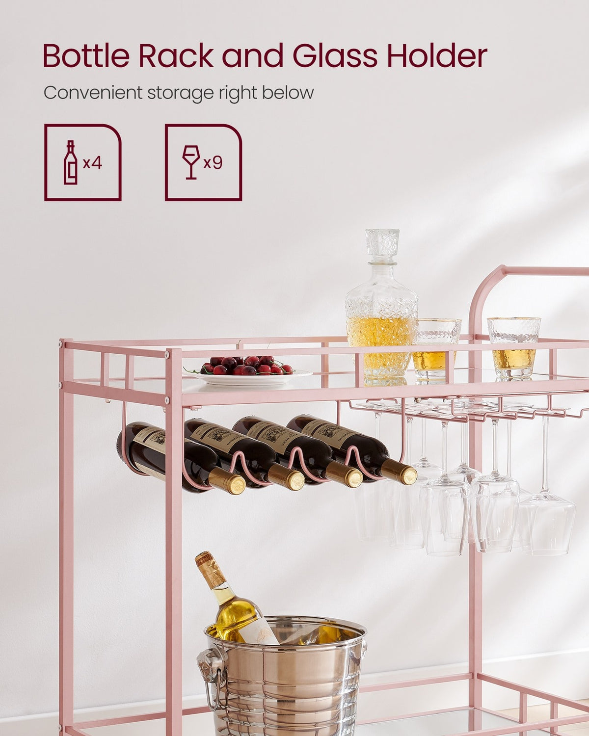 Wine Cart With 2 Mirrored Shelves - product photo 19