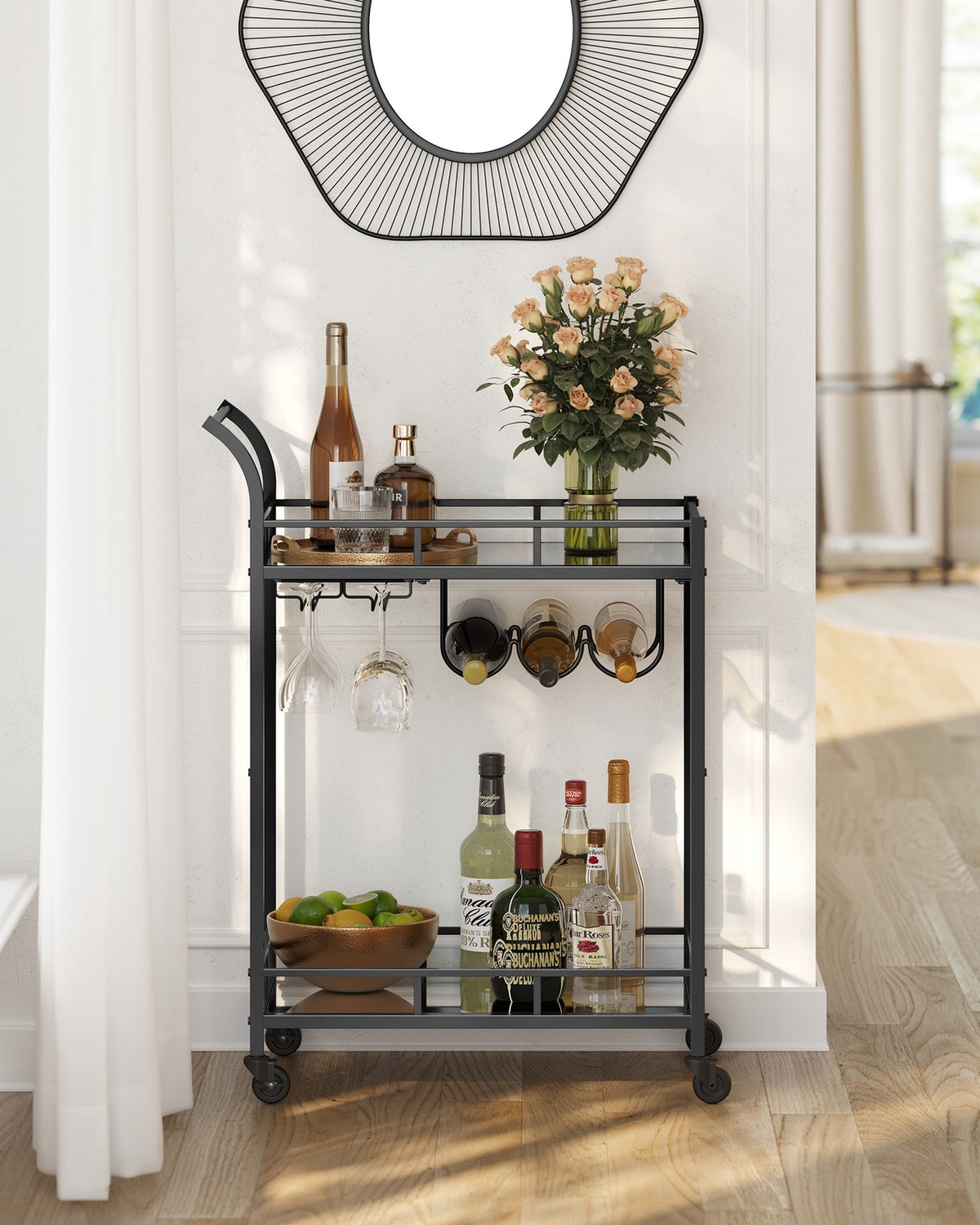Wine Cart With 2 Mirrored Shelves - product photo 25