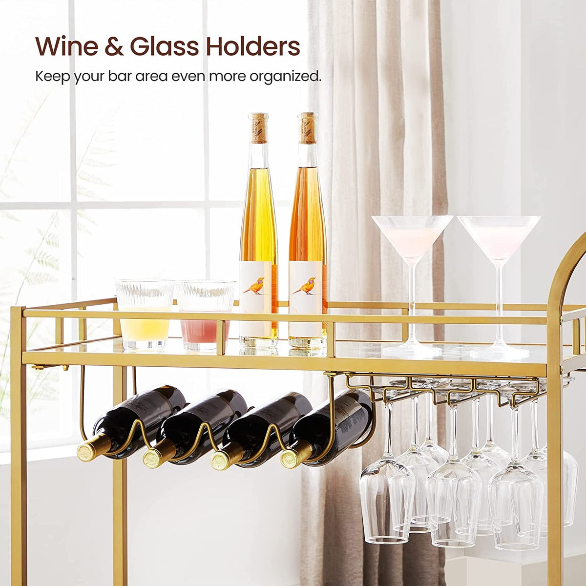 Wine Cart With 2 Mirrored Shelves - product photo 35