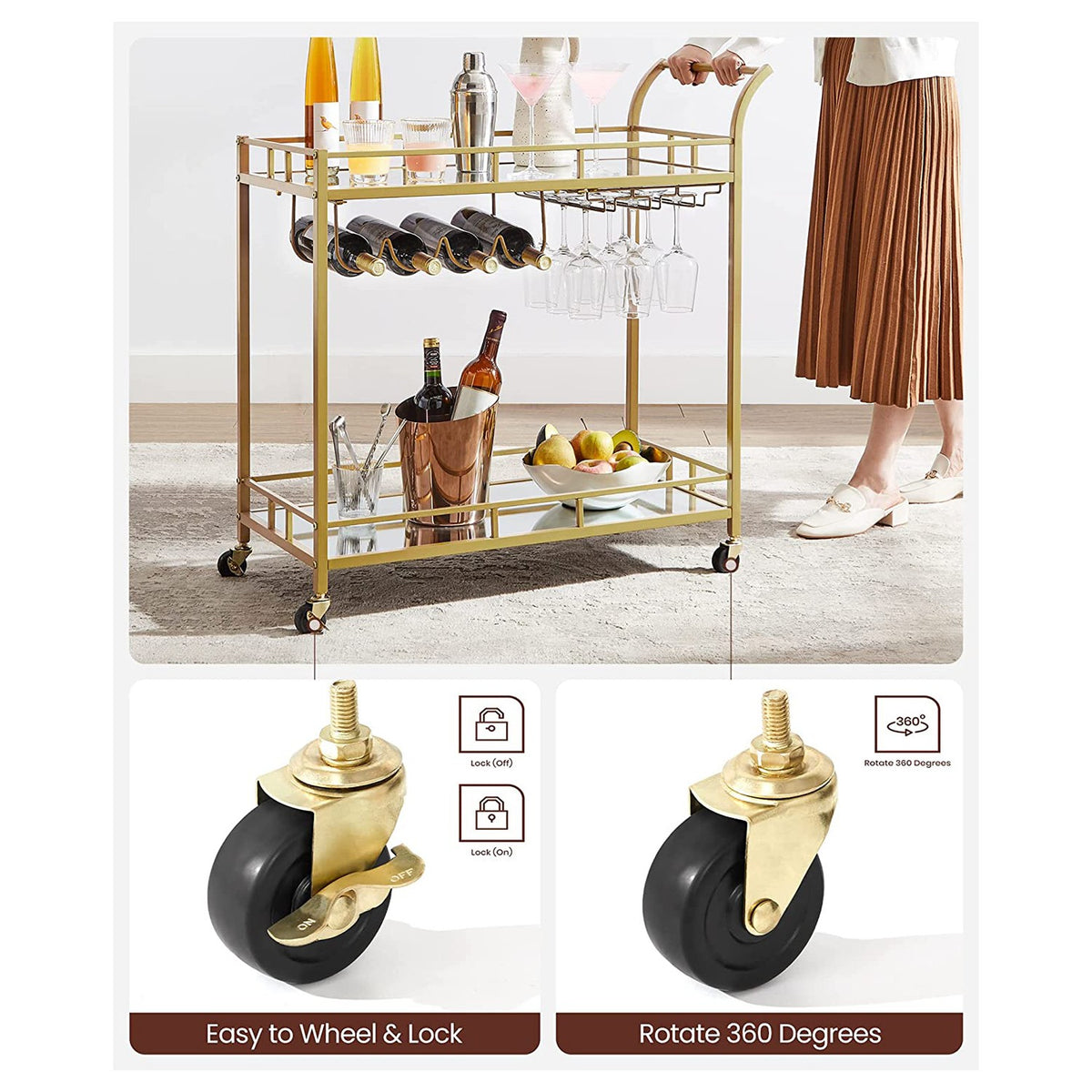 Wine Cart With 2 Mirrored Shelves - product photo 36
