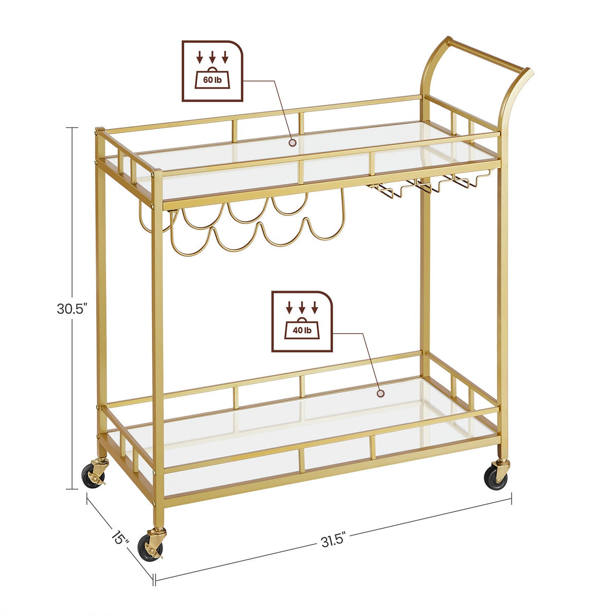 Wine Cart With 2 Mirrored Shelves - product photo 38