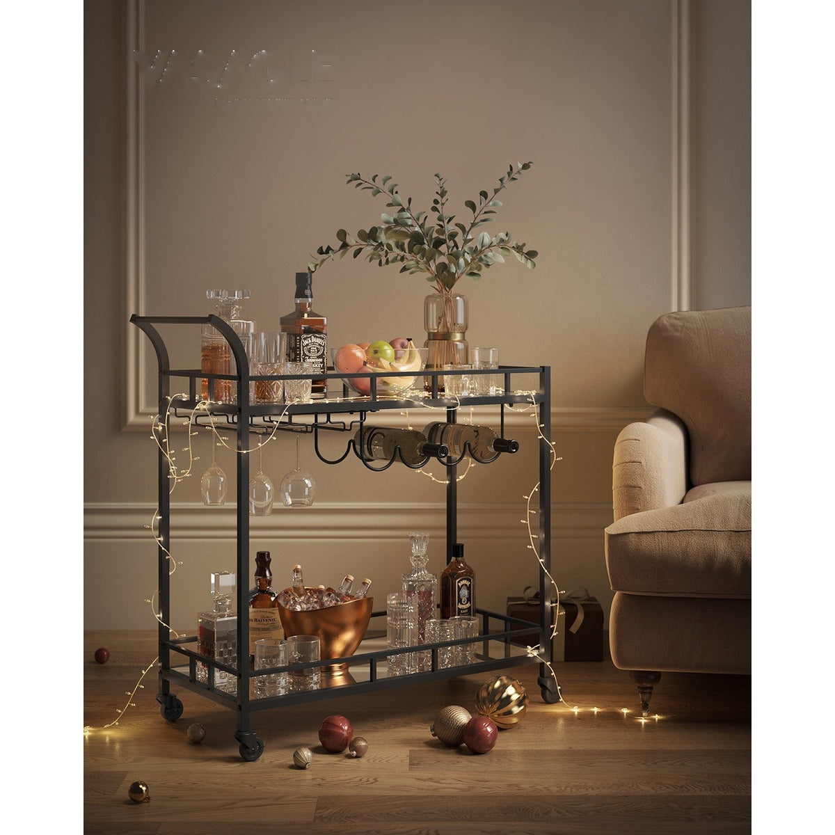 Wine Cart With 2 Mirrored Shelves - product photo 40