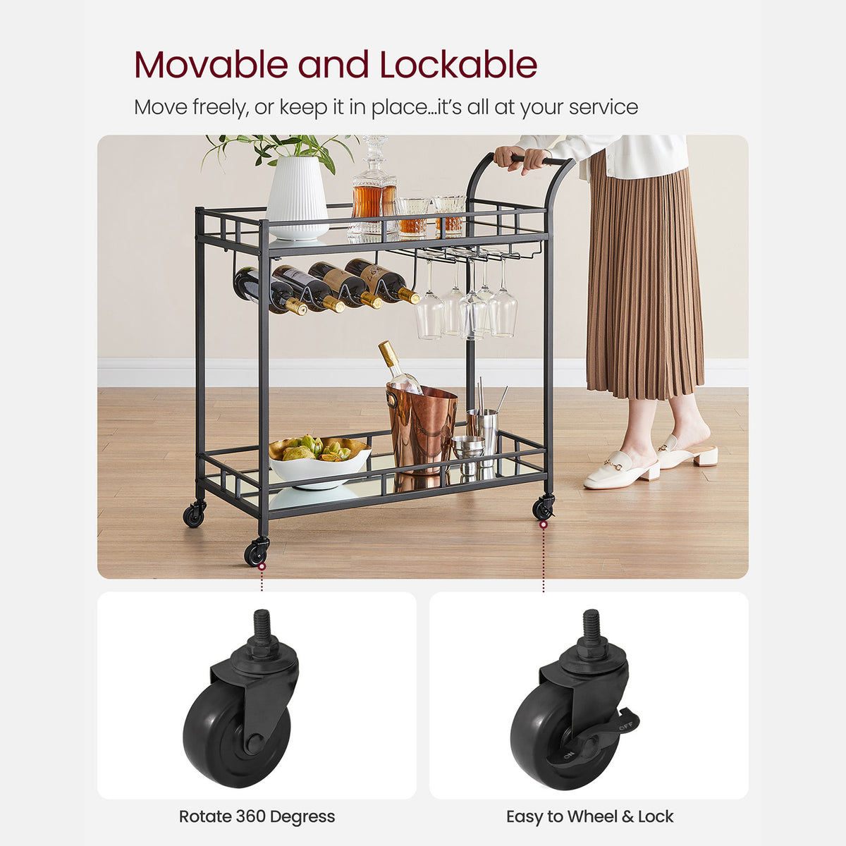 Wine Cart With 2 Mirrored Shelves - product photo 44