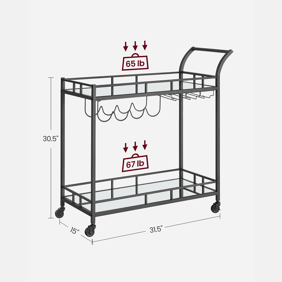 Wine Cart With 2 Mirrored Shelves - product photo 45