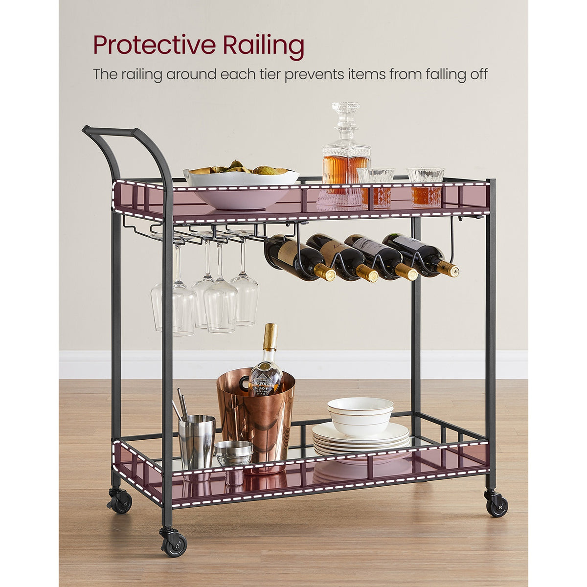 Wine Cart With 2 Mirrored Shelves - product photo 46