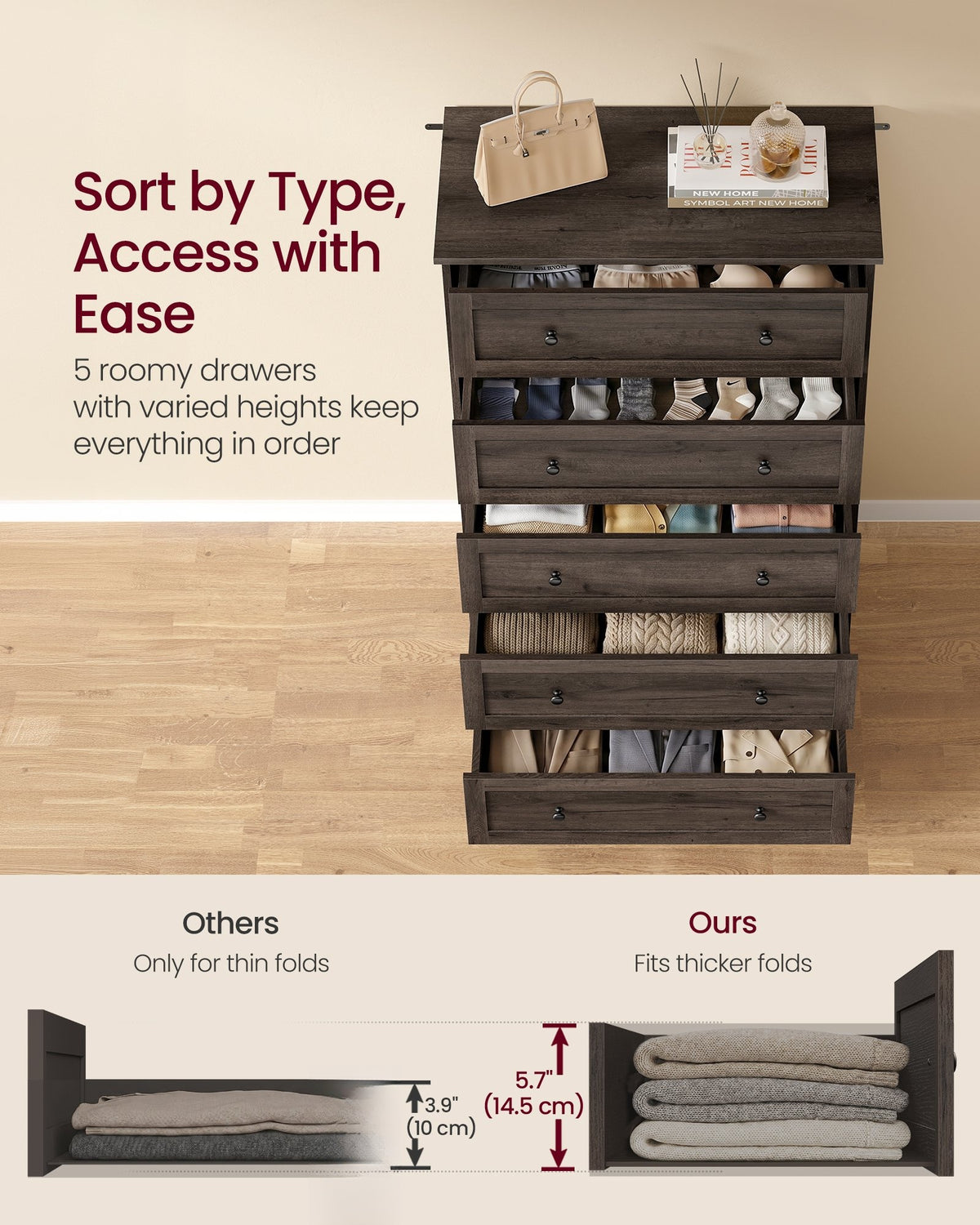 Wood Dresser With Spacious Drawers, 31.5 Or 47.2 Inch Bedroom Chest - product photo 13