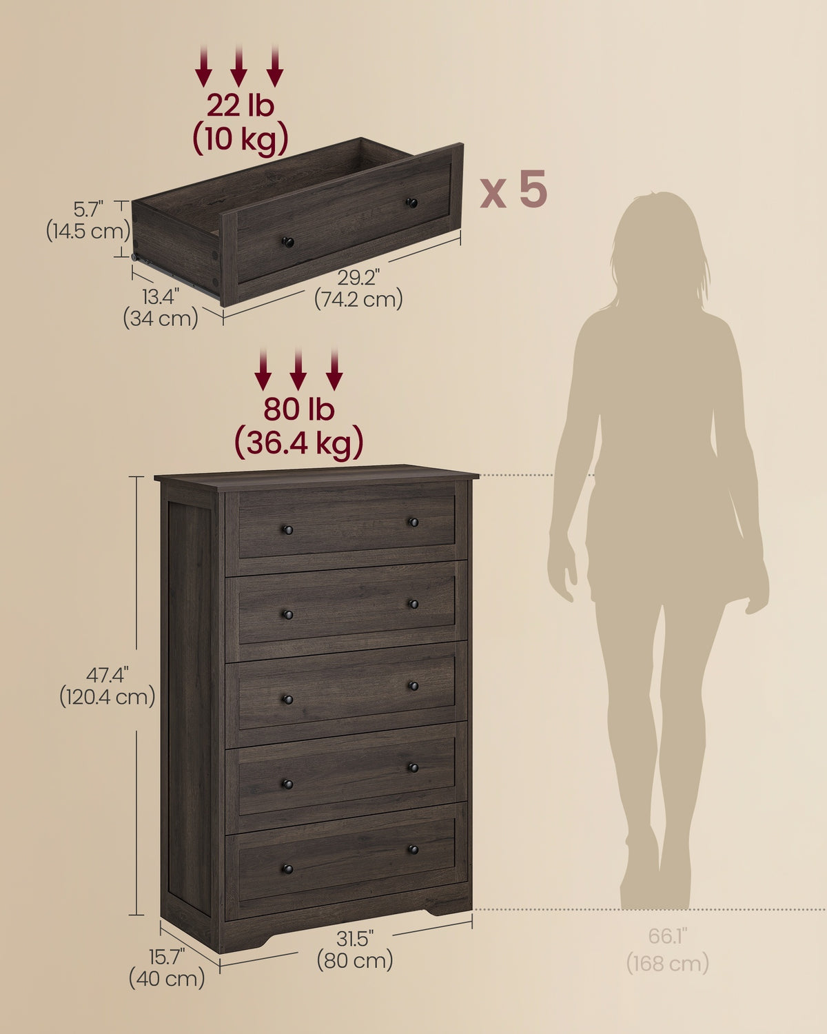 Wood Dresser With Spacious Drawers, 31.5 Or 47.2 Inch Bedroom Chest - product photo 15