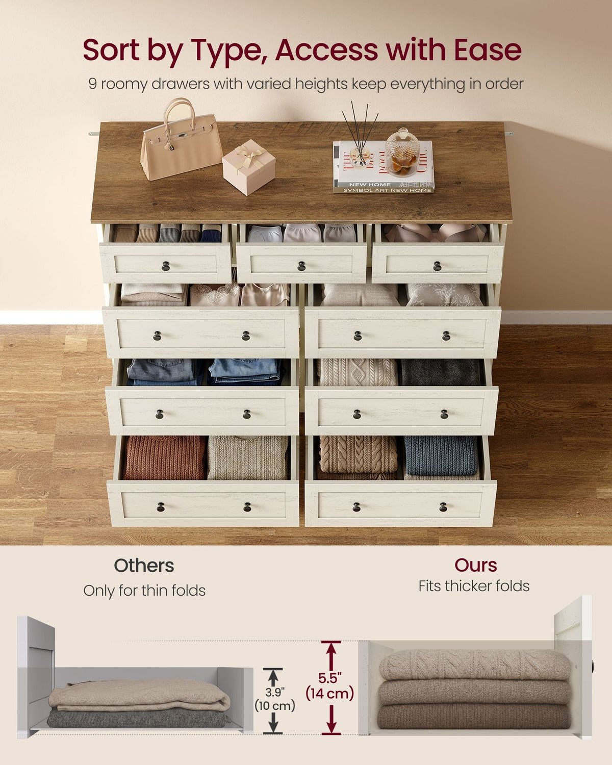 Wood Dresser With Spacious Drawers, 31.5 Or 47.2 Inch Bedroom Chest - product photo 29