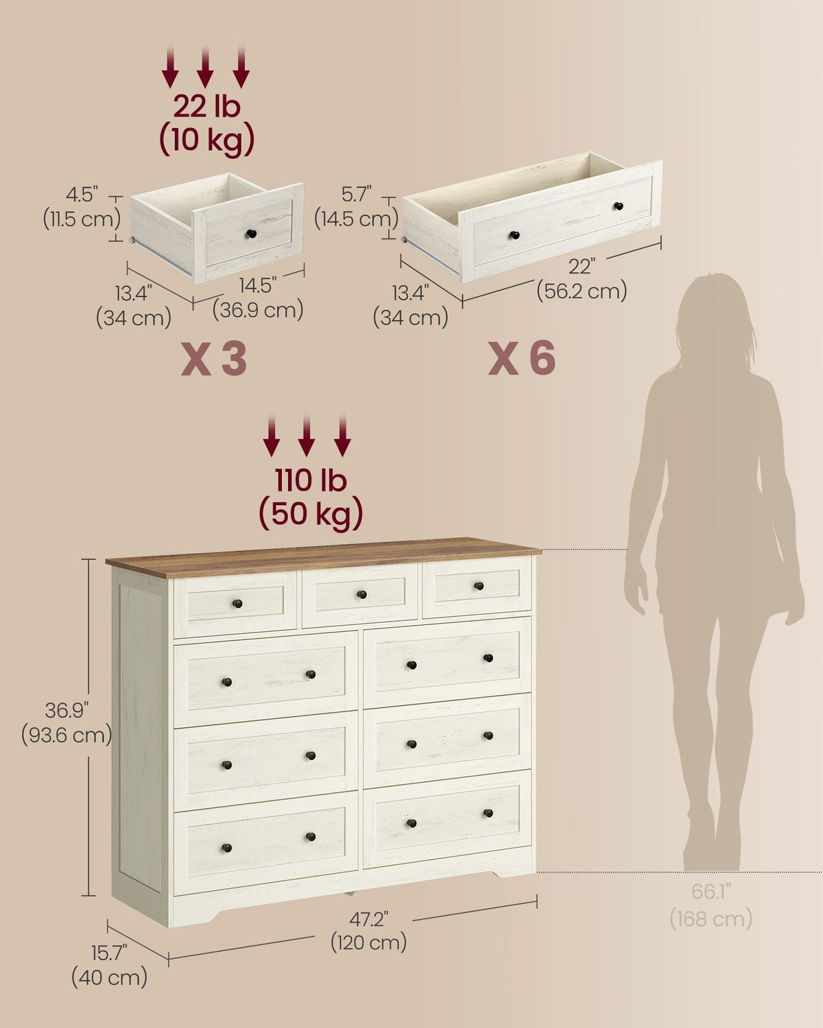 Wood Dresser With Spacious Drawers, 31.5 Or 47.2 Inch Bedroom Chest - product photo 31