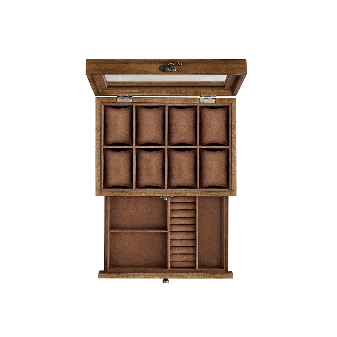 Wood Watch Box With Glass Lid 8 Or 12 Slot Organizer – product view 1 | Ridgefield Furniture