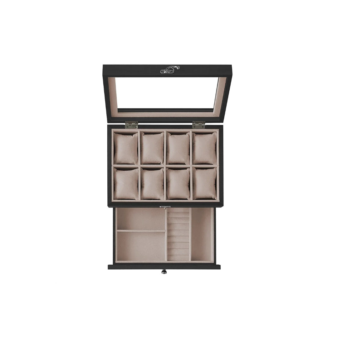 Wood Watch Box With Glass Lid 8 Or 12 Slot Organizer – product view 2 | Ridgefield Furniture
