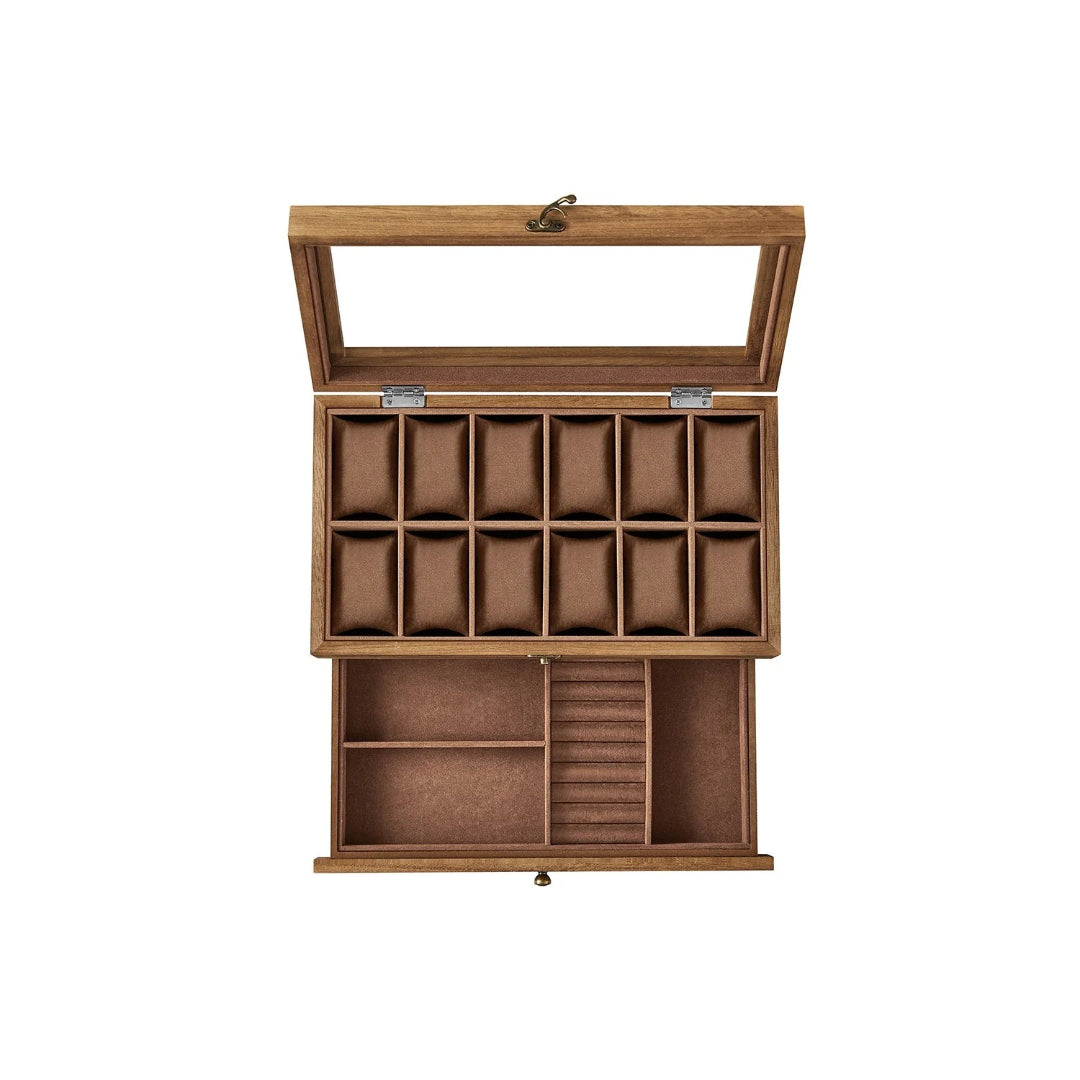 Wood Watch Box With Glass Lid 8 Or 12 Slot Organizer – product view 3 | Ridgefield Furniture