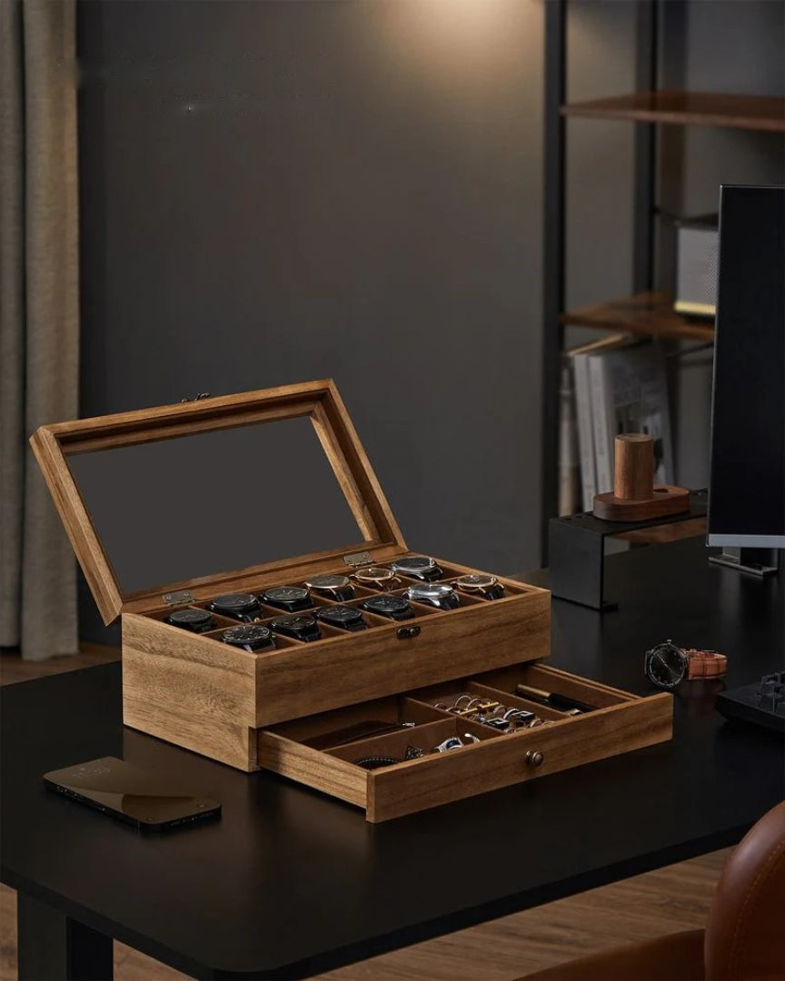 Wood Watch Box With Glass Lid 8 Or 12 Slot Organizer – product view 10 | Ridgefield Furniture