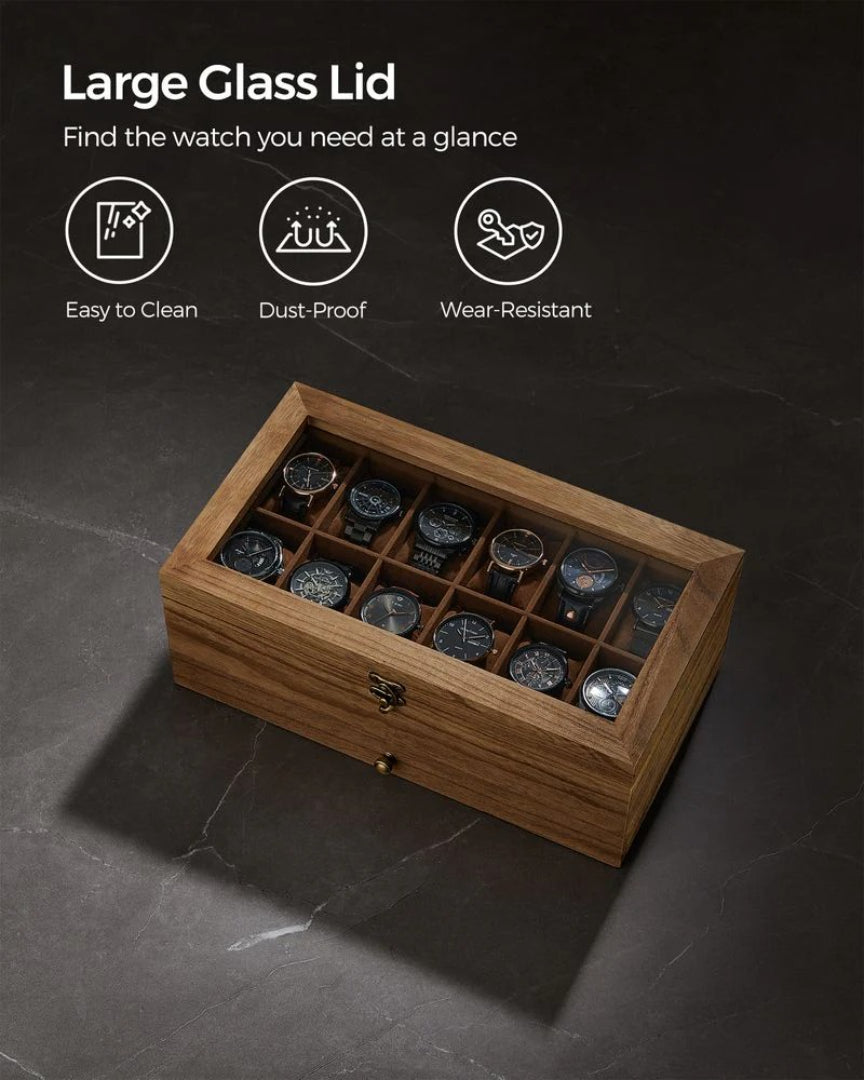 Wood Watch Box With Glass Lid 8 Or 12 Slot Organizer – product view 13 | Ridgefield Furniture