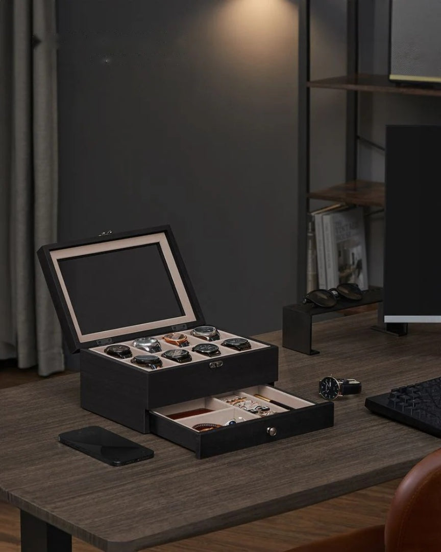 Wood Watch Box With Glass Lid 8 Or 12 Slot Organizer – product view 15 | Ridgefield Furniture