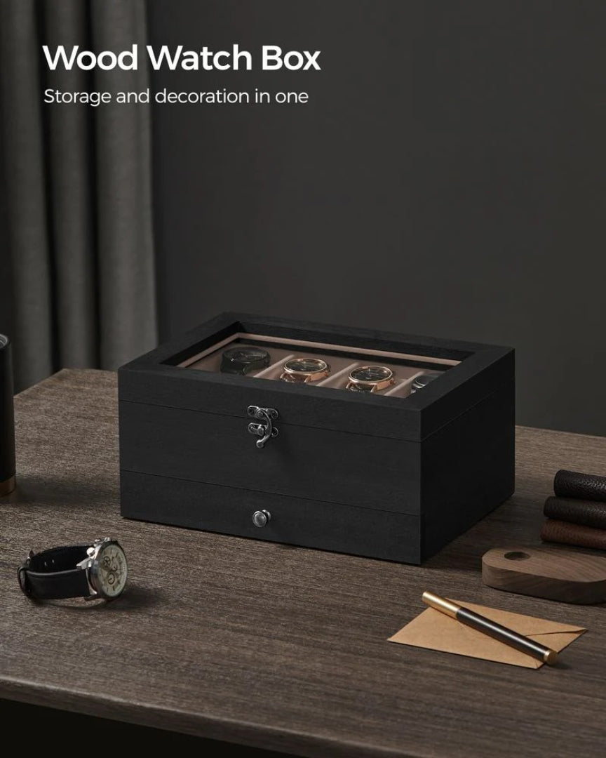 Wood Watch Box With Glass Lid 8 Or 12 Slot Organizer – product view 17 | Ridgefield Furniture