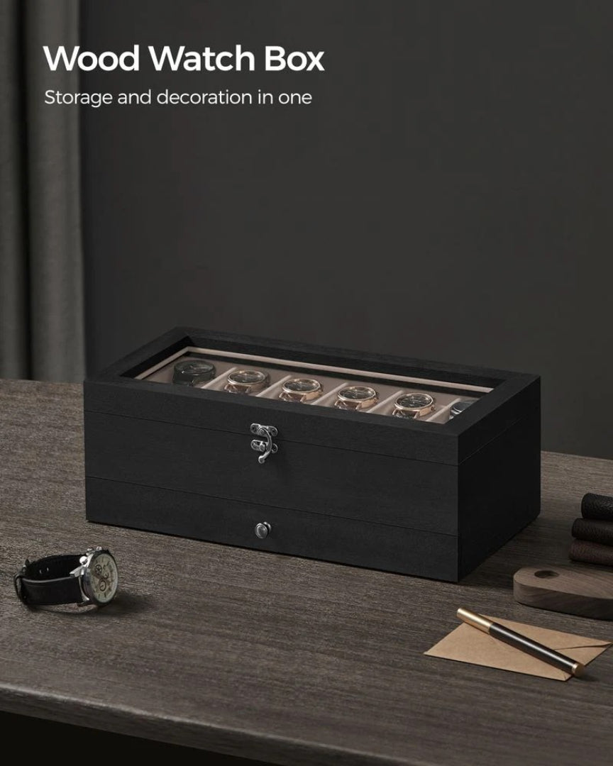 Wood Watch Box With Glass Lid 8 Or 12 Slot Organizer – product view 25 | Ridgefield Furniture