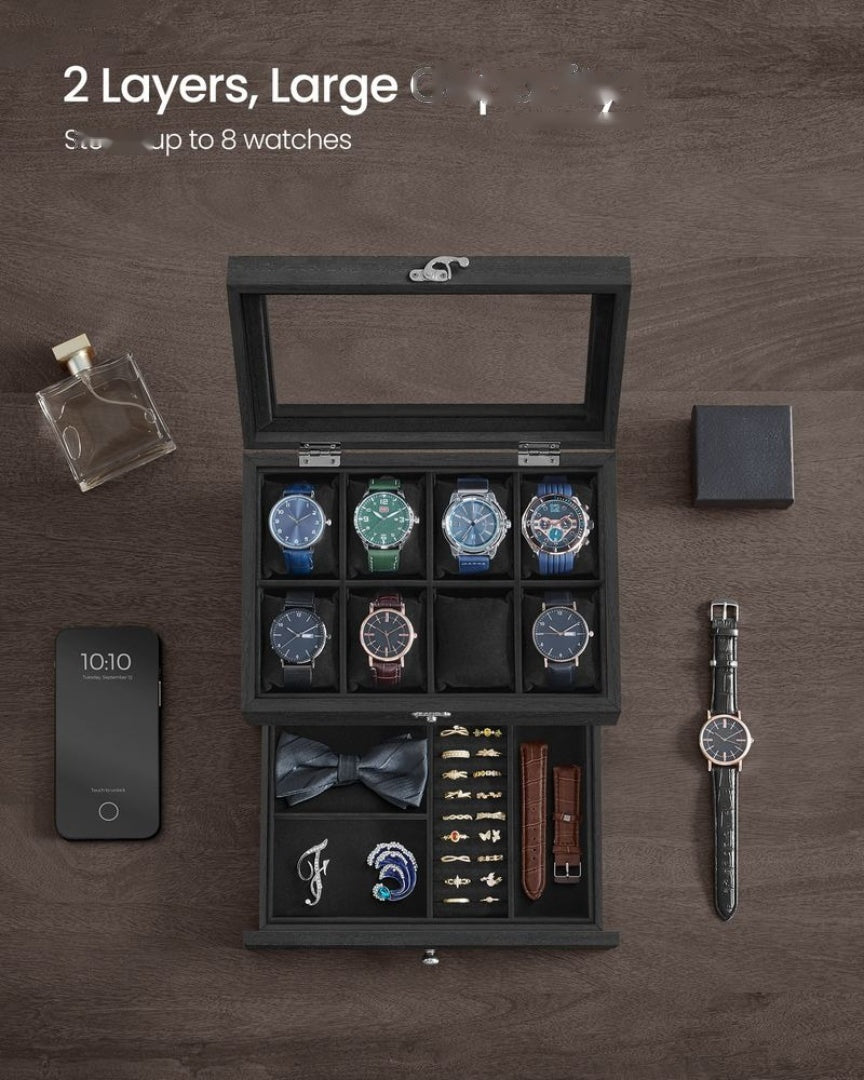 Wood Watch Box With Glass Lid 8 Or 12 Slot Organizer – product view 29 | Ridgefield Furniture