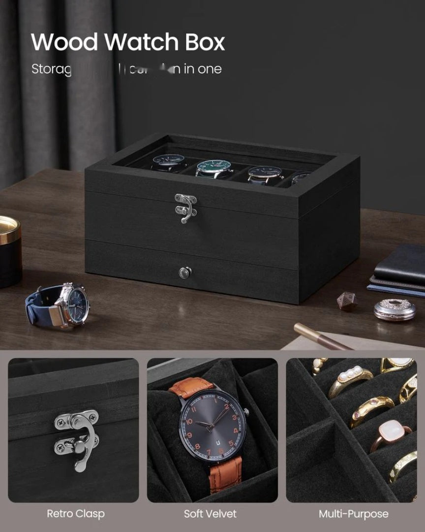 Wood Watch Box With Glass Lid 8 Or 12 Slot Organizer – product view 30 | Ridgefield Furniture