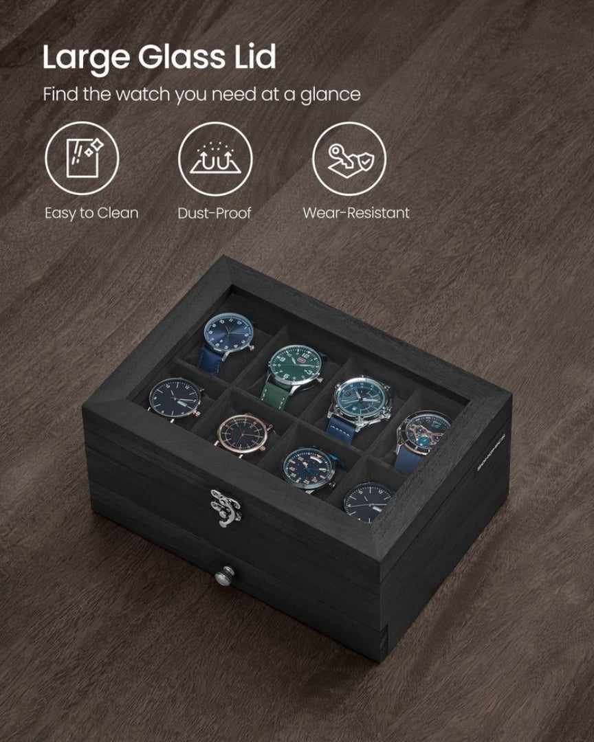 Wood Watch Box With Glass Lid 8 Or 12 Slot Organizer – product view 32 | Ridgefield Furniture