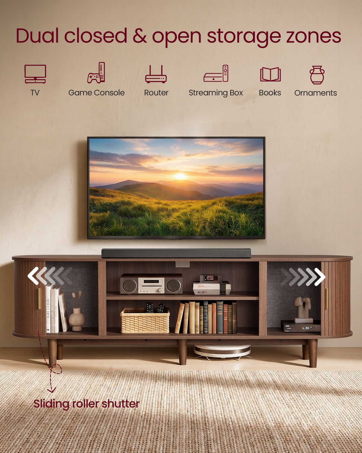 Wooden TV Cabinet For 80 Inch TVs With Slatted Sliding Doors - product photo 10