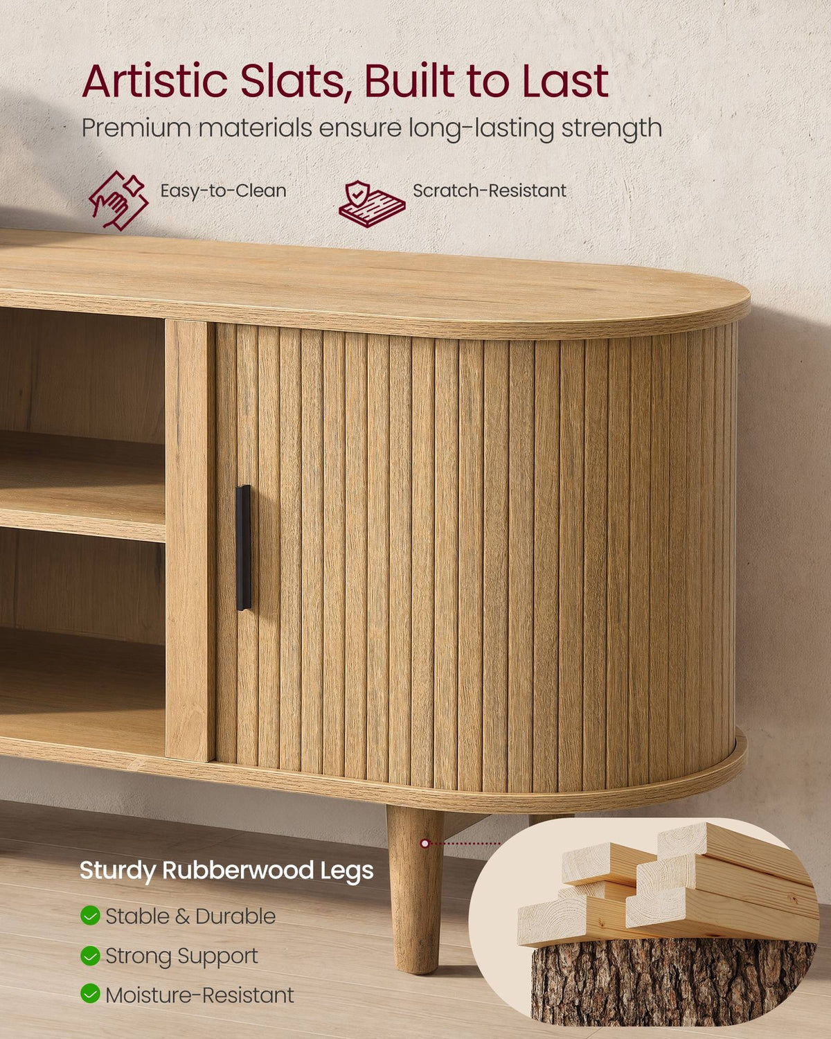 Wooden TV Stand For 65 Inch TVs With Storage Shelves, Media Console - product photo 11