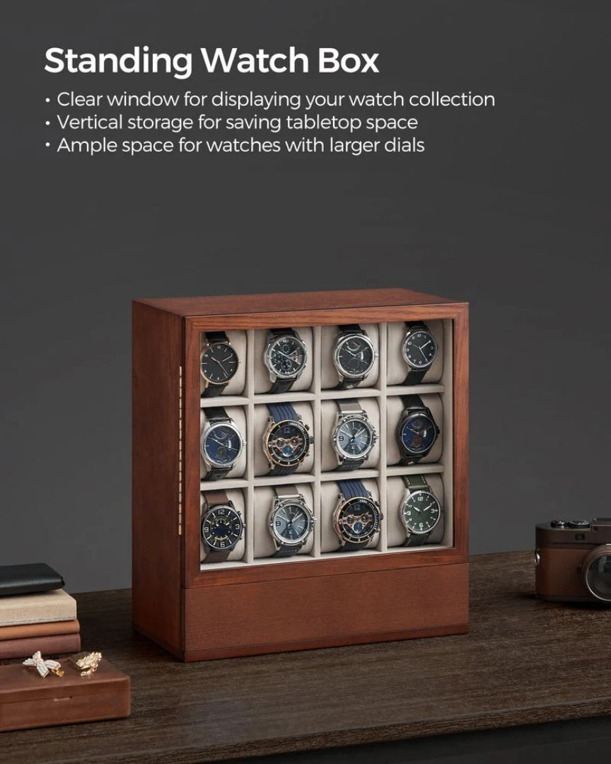 Wooden Watch Box 12 Slot Organizer With Glass Window – product view 3 | Ridgefield Furniture