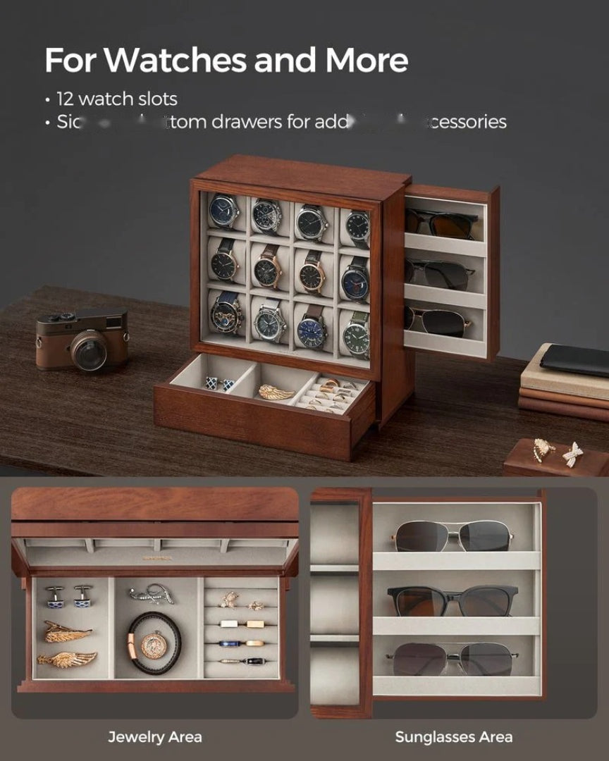 Wooden Watch Box 12 Slot Organizer With Glass Window – product view 4 | Ridgefield Furniture