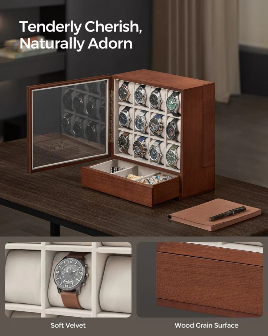 Wooden Watch Box 12 Slot Organizer With Glass Window – product view 5 | Ridgefield Furniture