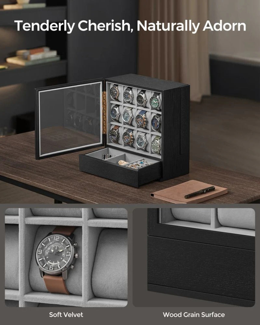 Wooden Watch Box 12 Slot Organizer With Glass Window – product view 10 | Ridgefield Furniture